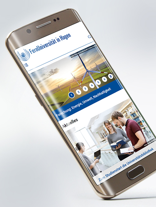 Mobile Ansicht der Startseite der Webseite der Fernuni Hagen